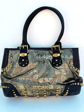 Vintage JUST CAVALLI Gold Metallic  Studded Shoulder Bag Y2K Excellent